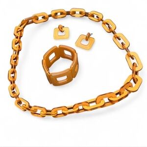 Yellow acrylic necklace, earring, & bracelet set